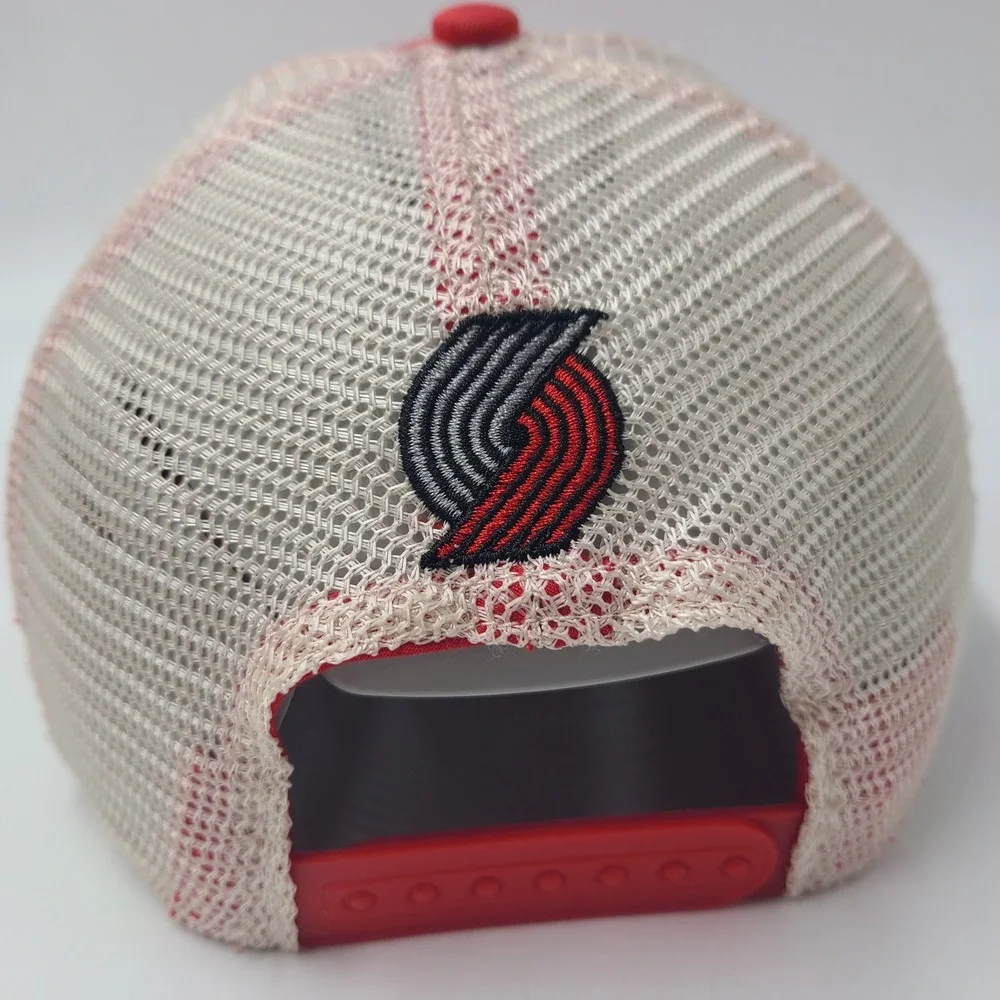 Portland Trail Blazers Hat Snapback Trucker Mesh Adidas Red White Beige NBA Men
